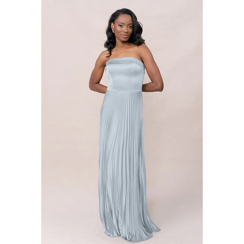 Revelry Strapless Pleated Maxi Dress in Light Blue